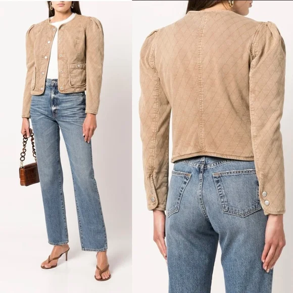 Veronica Beard Camilla Quilted Jacket Tan - S - Picture 1 of 14